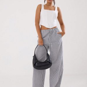 MUSERA Summer Textured Linen Feel Tie Waist Trouser