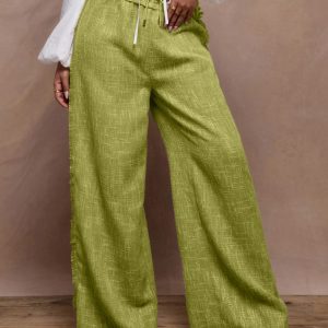 MUSERA Linen Fray Trim Wide Leg Trouser